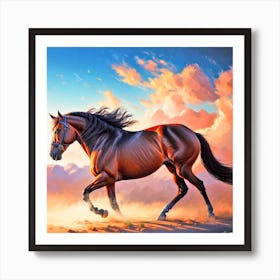 Horse Running In The Sunset Art Print