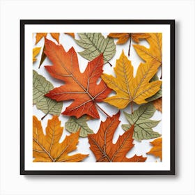 Autumn Leaves On White Background Art Print