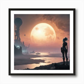 Woman Looking At The Moon 3 Art Print