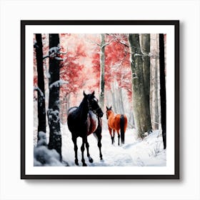 Ein Fuchsfarbenes Pferd Und Ein Schwarzer Hund In Art Print