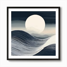 Moon Over Waves Canvas Print, Wavy Wave, black and white design with attracting art , wall art , tails design Generate An Abstract Design With Soft Curved Lines In Neutral Tones Emphasizing Simplicity Art Print