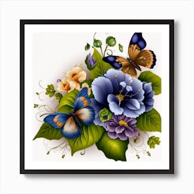 Flowers And Butterflies Art Print