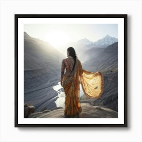 An Indian Woman Embodying Maa Durga Clad In An Intricately Designed Sari And Grasping A Trisul Jou Art Print