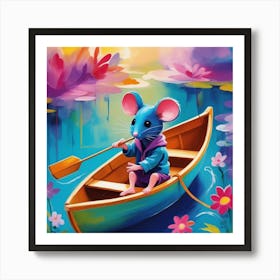 Elodie Paints A Little Mouse In A Rowboat Using Bright Colors Flowers Water And An Abstract Backg 855839658 Art Print