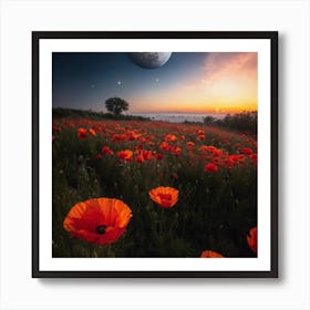 Poppy Field At Sunset Art Print