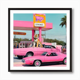 Winnie The Tiger - Garage Tiger On Pink Car Art Print