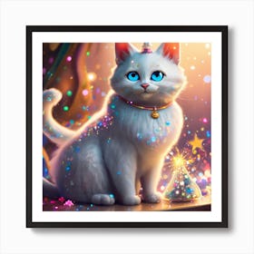 Cartoon Character A White Cat With A Silver Coat (1) Art Print