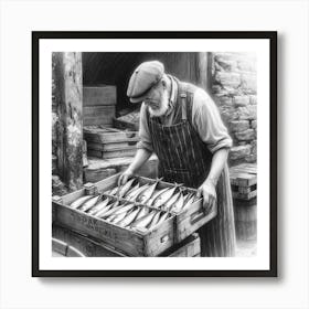 Fisherman Preparing Fish Art Print