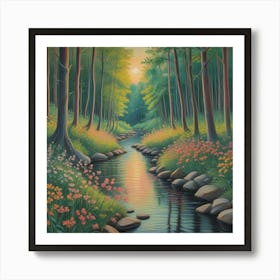 Sunset Serenity Blossoms By The Tranquil Stream (6) Art Print