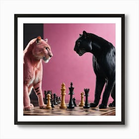 Pink and black panther play chess Art Print