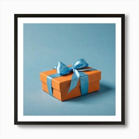 Orange Gift Box With Blue Ribbon Art Print