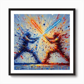 Star Wars Painting, Lightsaber Symphony: A Duel in Color and Chaos Art Print