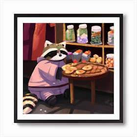 Raccoon Eating Snacks Art Print