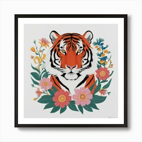 Tiger With Flowers Art Print