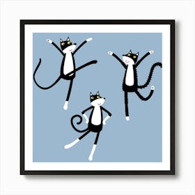 Dancing Black and White Tuxedo Cats Art Print