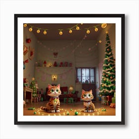 Lonely cats on Christmas Art Print