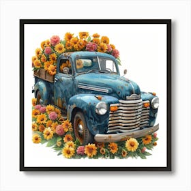 Vintage Truck With Sunflowers Art Print