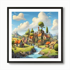 Cartoon Village Landscape Art Print 0 Art Print