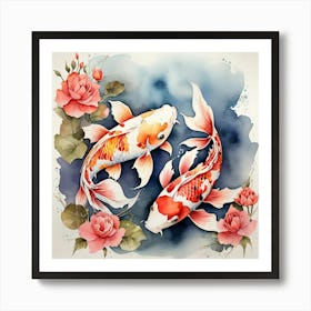 Koi Fishes Couple Watercolor Art Print 3 Art Print