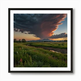 Sunset Over Meadow Art Print