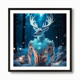 Firefly Firefly, Robotic, Whimsical, Teal, Deer, Ceramic, Metal, Robot, Body, Features, Ice, Forest, (2) Art Print