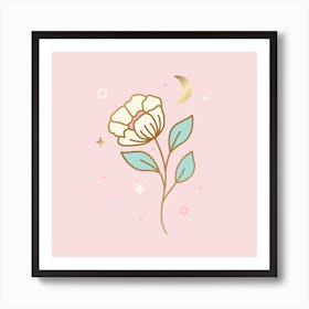 Magical Flower On Pink Art Print