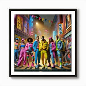 Group Of People In Neon Clothing 1 Art Print