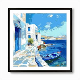 Blue House By The Sea Greece Art Print