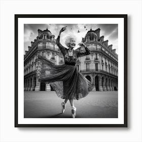 Old Lady Dancing In Paris Art Print