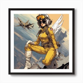 A Badass Anthropomorphic Fighter Pilot Angel, Extremely Low Angle, Atompunk, 50s Fashion Style, Intr Art Print
