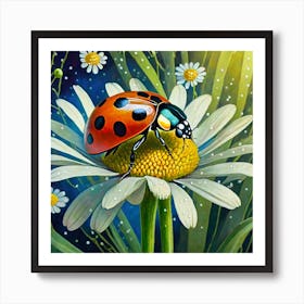 Ladybug On Daisy Art Print