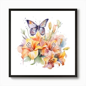 Watercolor Lily And Butterfly Art Print Art Print