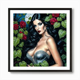 Sexy Woman With Roses Art Print