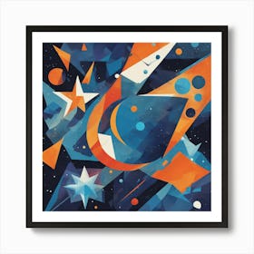 Space Travel Cubism Style Art Print