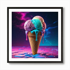 Melting Ice Cream Retrowave Galaxy Background Multispectral Imaging Aliasing Glow Shaders Vivid Art Print