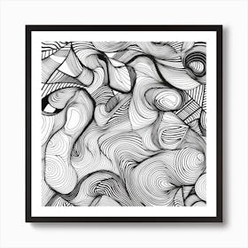 Wavy Sketch In Black And White Line Art 5 Art Print