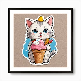 Sticker Of Cute Cat With Ice Cream 77405275 Art Print