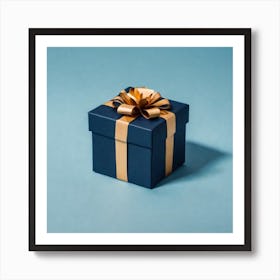 Gift Box On Blue Background 2 Art Print