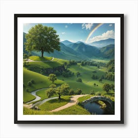 Peaceful Green Valley by Haryako Art Print