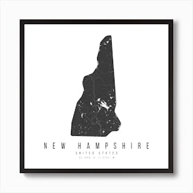 New Hampshire Mono Black And White Modern Minimal Street Map Square Art Print