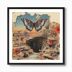 Butterfly In The Desert Vintage Scrapbook Art Print