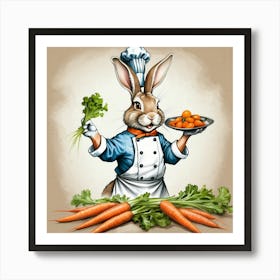 Chef Rabbit Holding Carrots 1 Art Print