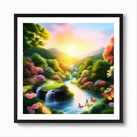 Waterfall In The Forest Art Print