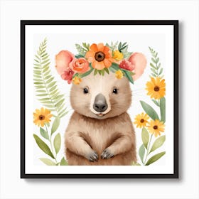 Floral Baby Wombat Nursery Illustration (14) Art Print