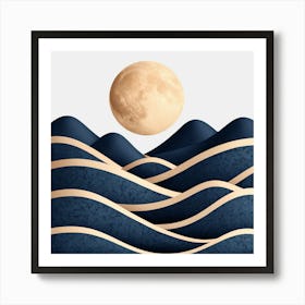 Moon And Waves 10 Art Print