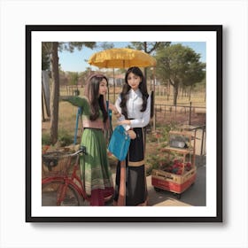 Two Women With Umbrellas Art Print