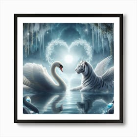 Swans And Tigers Art Print