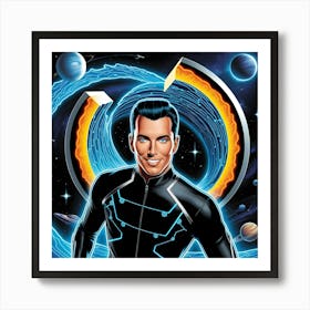 A Vibrant, High Contrast, Professional Graphic Design Pop Art Style Illustration Of A Man In Front Of A Wormhole 2 Art Print