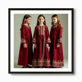 Three Girls In Embroidered Dresses 1 Art Print