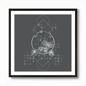 Vintage Shore Cyclamen Flower Botanical with Line Motif and Dot Pattern in Ghost Gray n.0212 Art Print